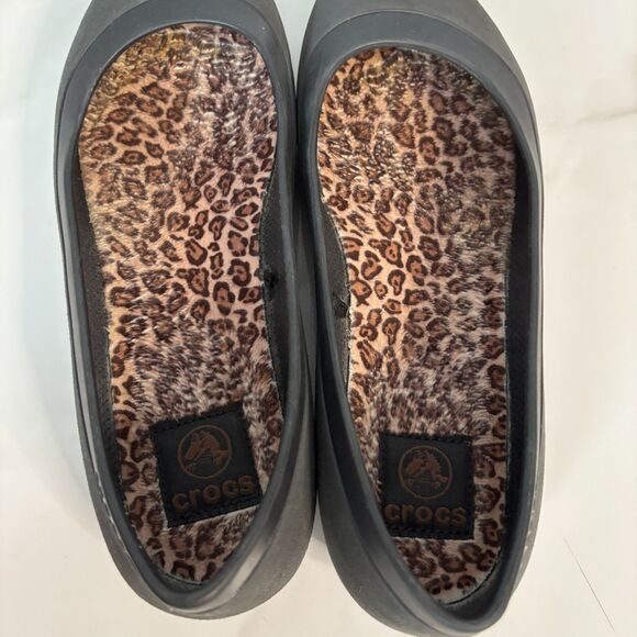 Crocs Mammoth Flats Fur Lined Slip On Casual Neutral Cheetah Charcoal Size 8 - Picture 7 of 10